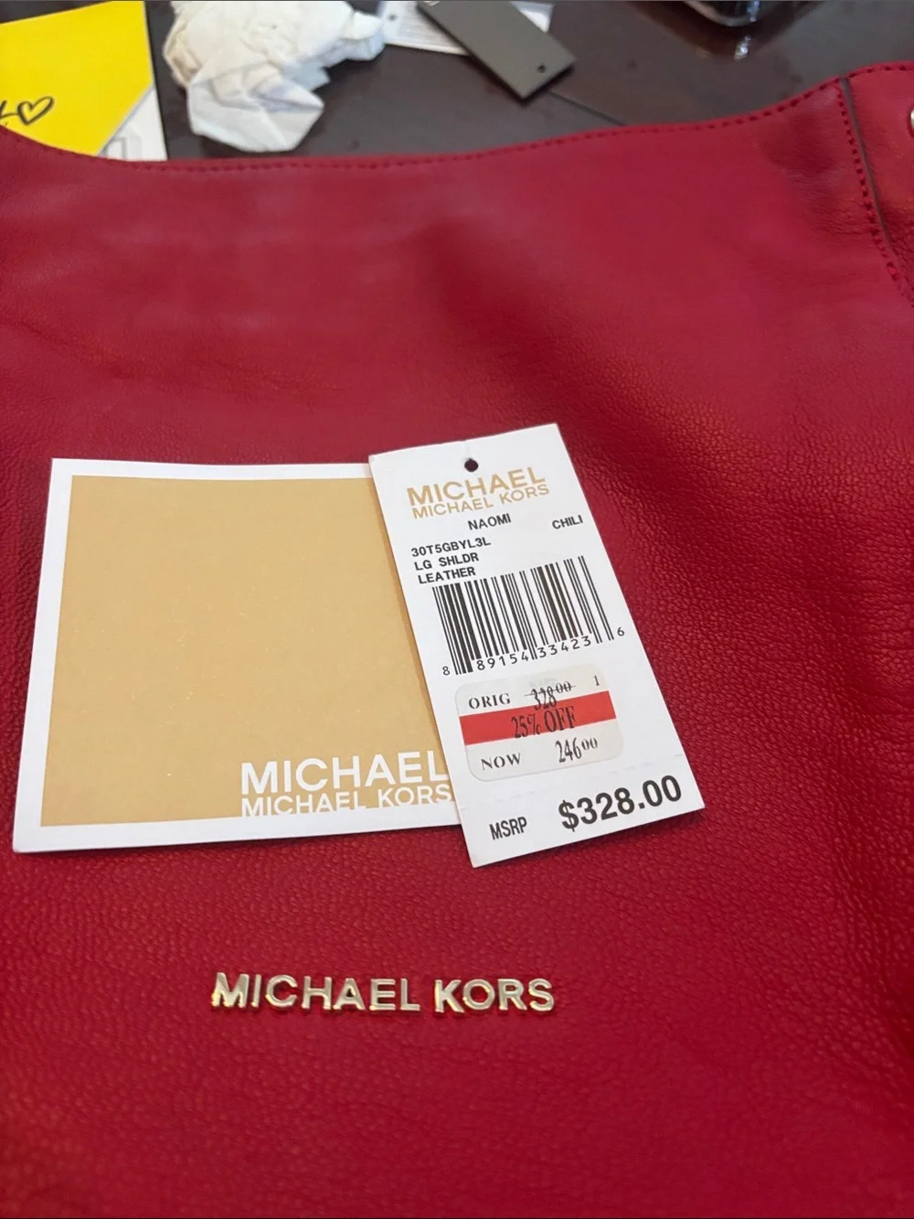 Michael Kors Braided-Handle Red Leather Shoulder Bag with MK Charm